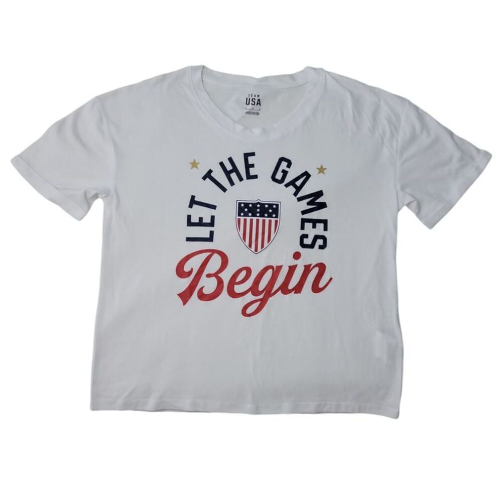 White - Team USA Officially Licensed Ladies Crewneck Hemmed Soft Short Sleeve Te